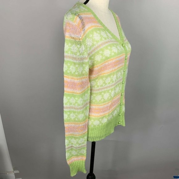 Sweater Cardigan Mohair Blend Womens Med GH Bass & Co Pastel Stripe Light Airy - Picture 5 of 10